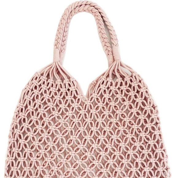Boho Tote Macrame Handbag Pale Pink - Picture 1 of 3